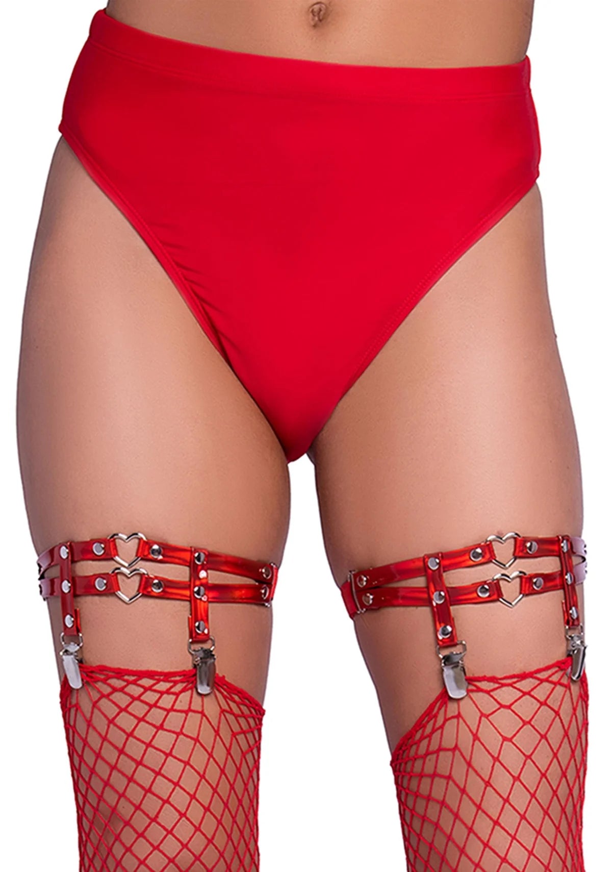LEG AVENUE - Shiny røde hjerte garter til strømper