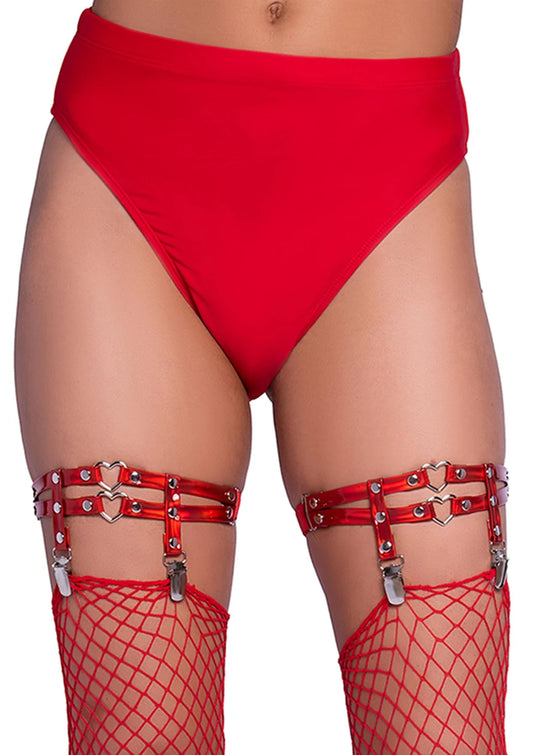 LEG AVENUE - Shiny røde hjerte garter til strømper