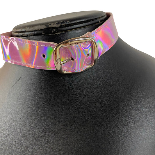 KINK KBH // HANDCRAFTED - PINK HOLO HJERTE GEM HALSBÅND