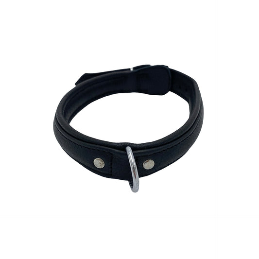 smalt læder halsbånd i sort, set forfra