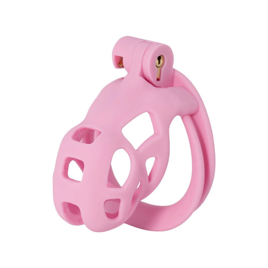 Pink Hidden Desire Extreme chastity cage samlet med lås og ring i plast til orgasmekontrol.
